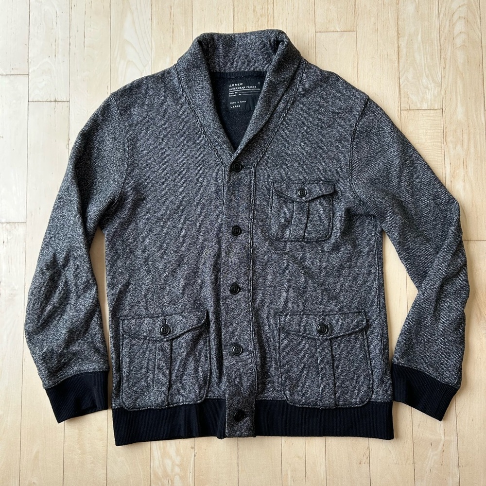 J. Crew Outerwear Fleece Heather Black Men’s Button Front Cardigan Size Large - Picture 9 of 9